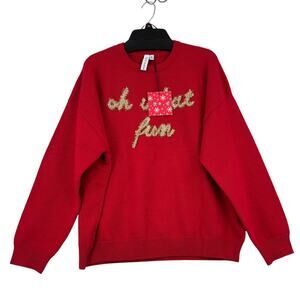Grace + Karma Sweater Size XL‎ Red Cardigan Pullover Oh What Fun Gold